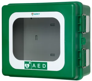 Outdoor HEATED alarmed defibrillator cabinet